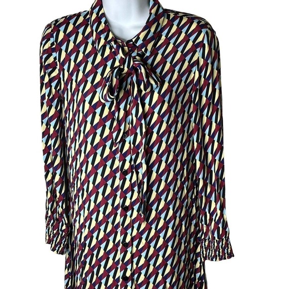 Zara Size S Sussy Shirt Dress Geo Print Maxi Bow at Neck Shift 100% Rayon NEW - Picture 8 of 14
